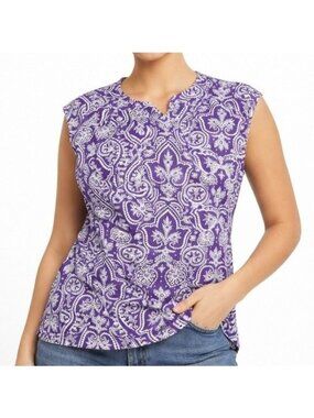 NWT CHAPS PURPLE & WHITE PAISLEY SLEEVELESS TOP W/ KEHOLE FRONT - XL